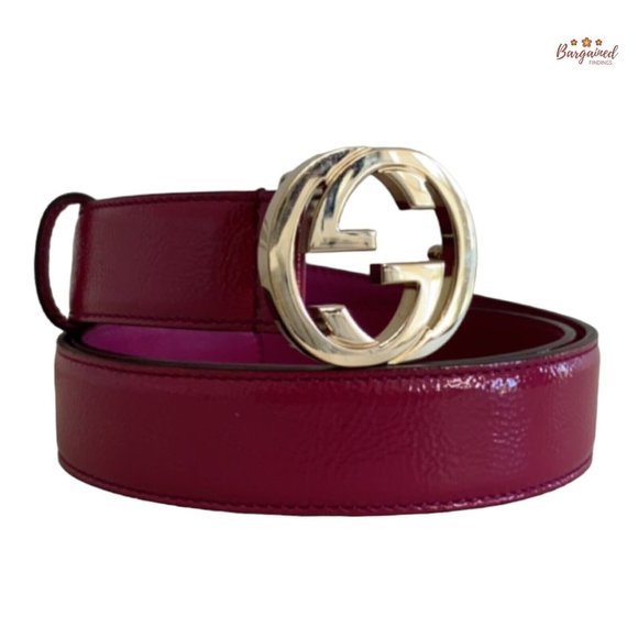 Authentic GUCCI Fuchsia Pink Coated Calfskin Leather Interlocking G Belt 85/34 - Picture 1 of 13